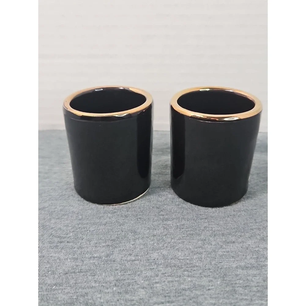 Vintage Greece Shot Glasses Black 24k Gold Set Of 2‎ Handmade